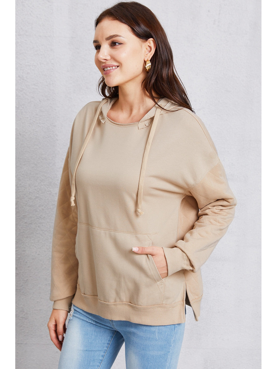 NicholesGifts Women Drawstring Kangaroo Pocket Dropped Shoulder Hoodie NicholesGifts