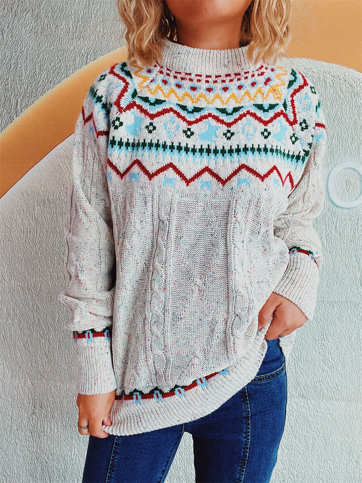 NicholesGifts Women Cable-Knit Mock Neck Long Sleeve Sweater NicholesGifts