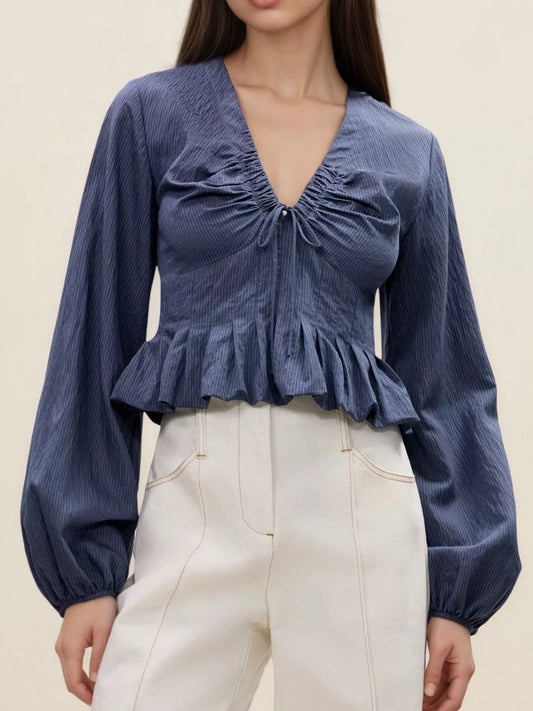 Ruffled Hem Balloon Sleeve Blouse Trendsi