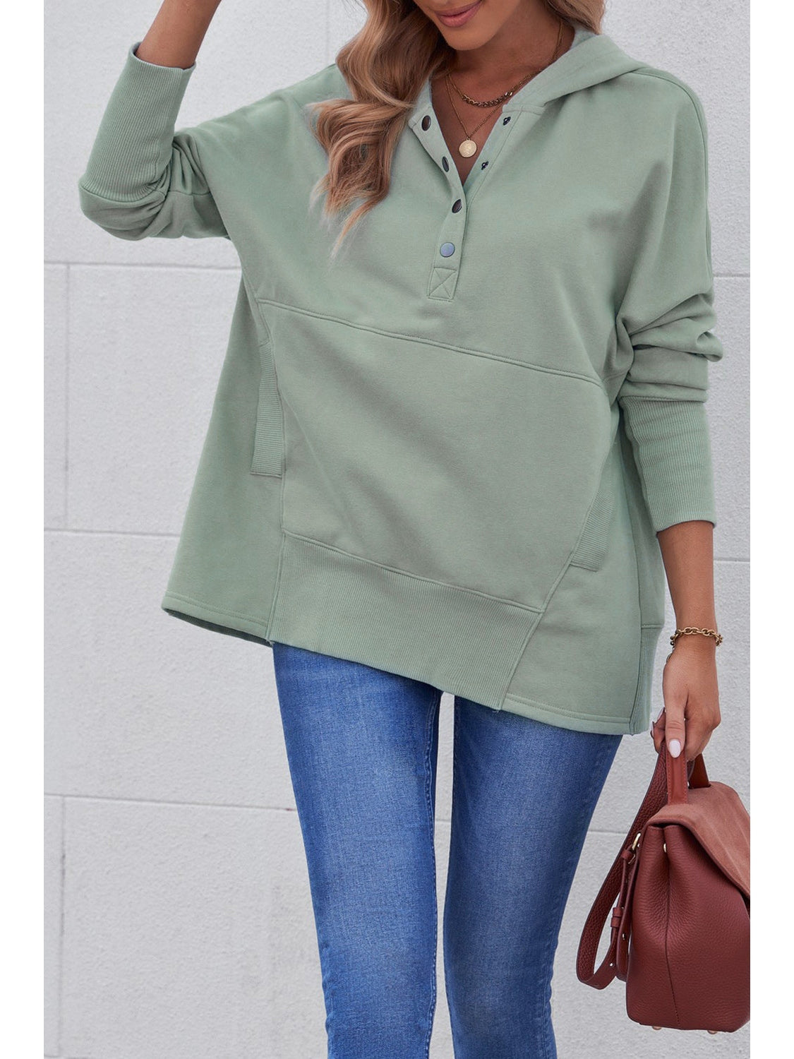 NicholesGifts Women Quarter-Snap Dropped Shoulder Hoodie NicholesGifts