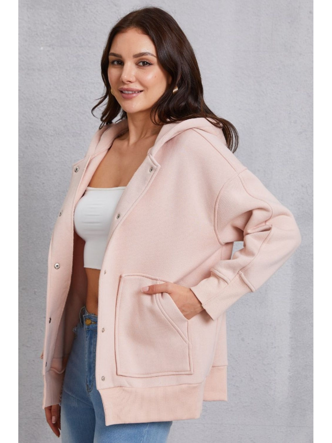 NicholesGifts Women Snap Down Dropped Shoulder Hoodie NicholesGifts