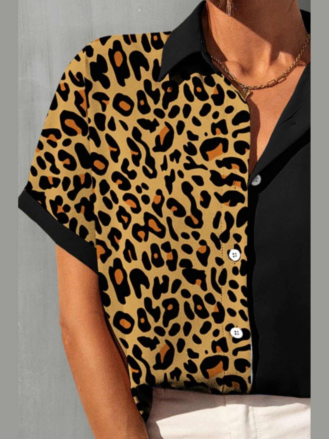 Leopard Button Up Short Sleeve Shirt