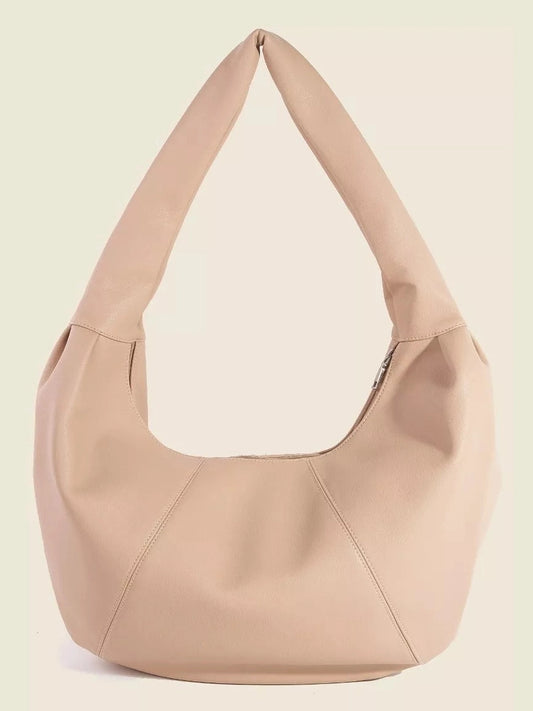 Fame Panel Stitch Crescent Leather Shoulder Bag nicholesgifts