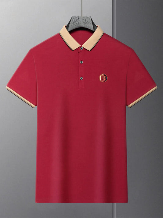 Men's Plus Size Contrast Collar Short Sleeve Polo Shirt NicholesGifts