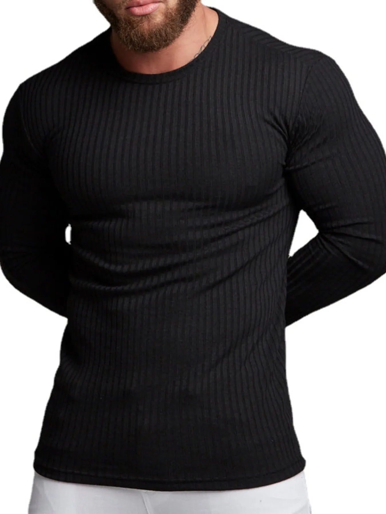 Men's Ribbed Round Neck Long Sleeve T-Shirt Trendsi