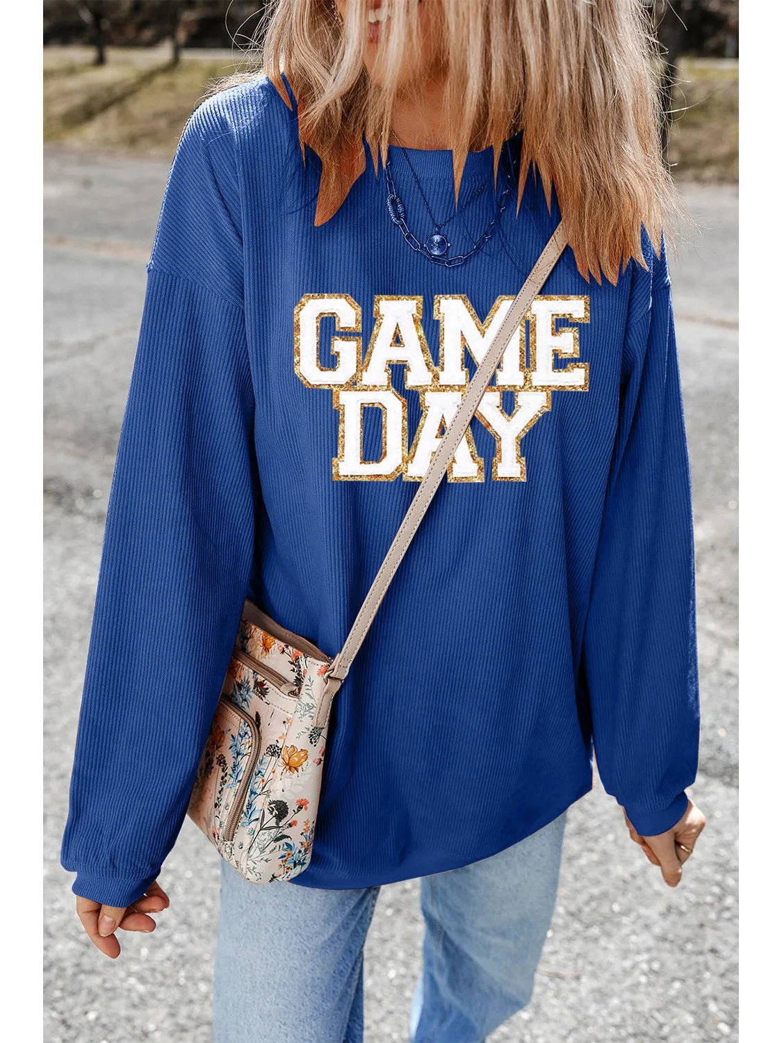 Women Game Day Round Neck Long Sleeve Sweatshirt NicholesGifts