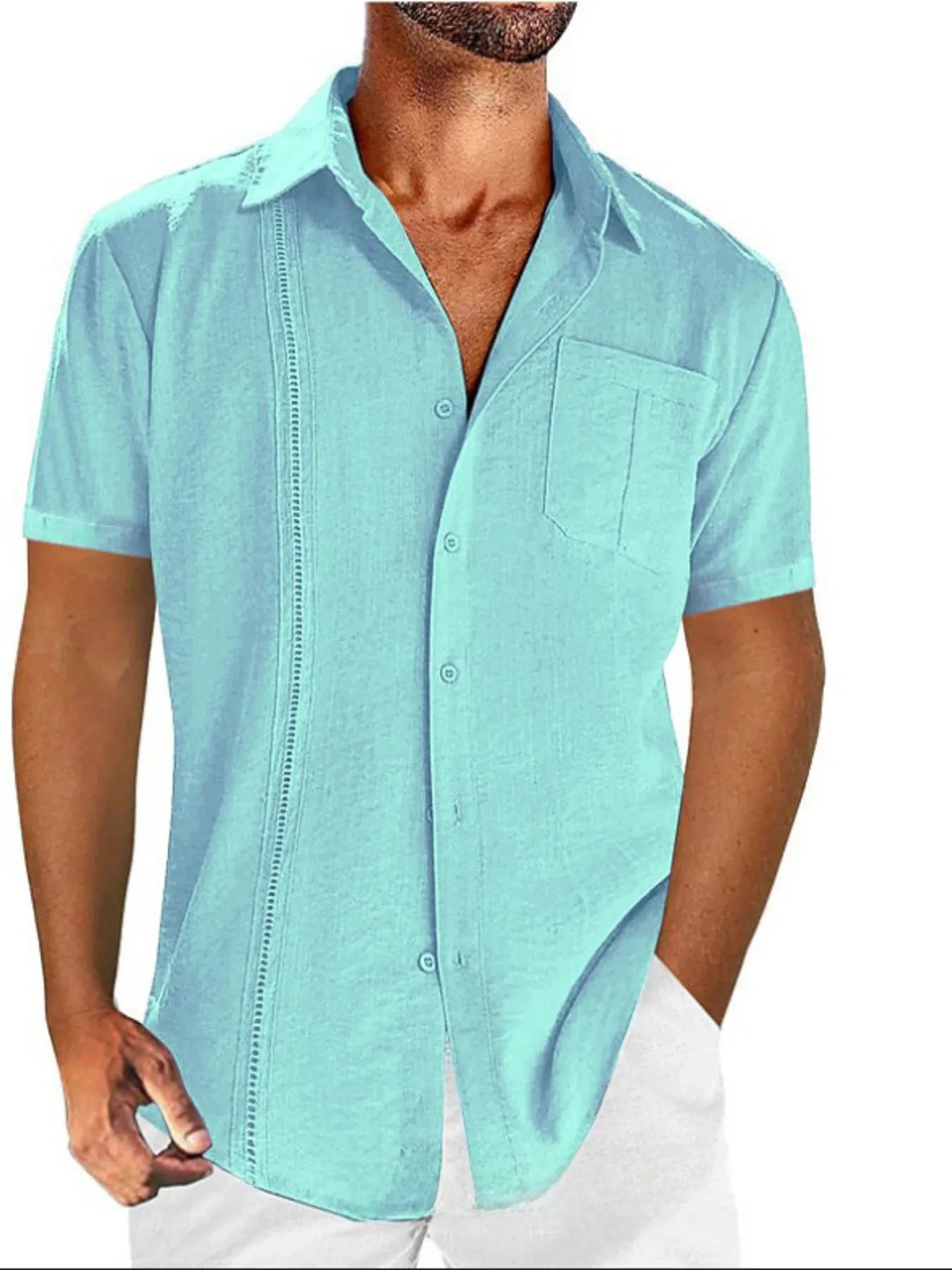 Men's Full Size Linen-Blend Short Sleeve Button-Down Shirt Plus Size NicholesGifts