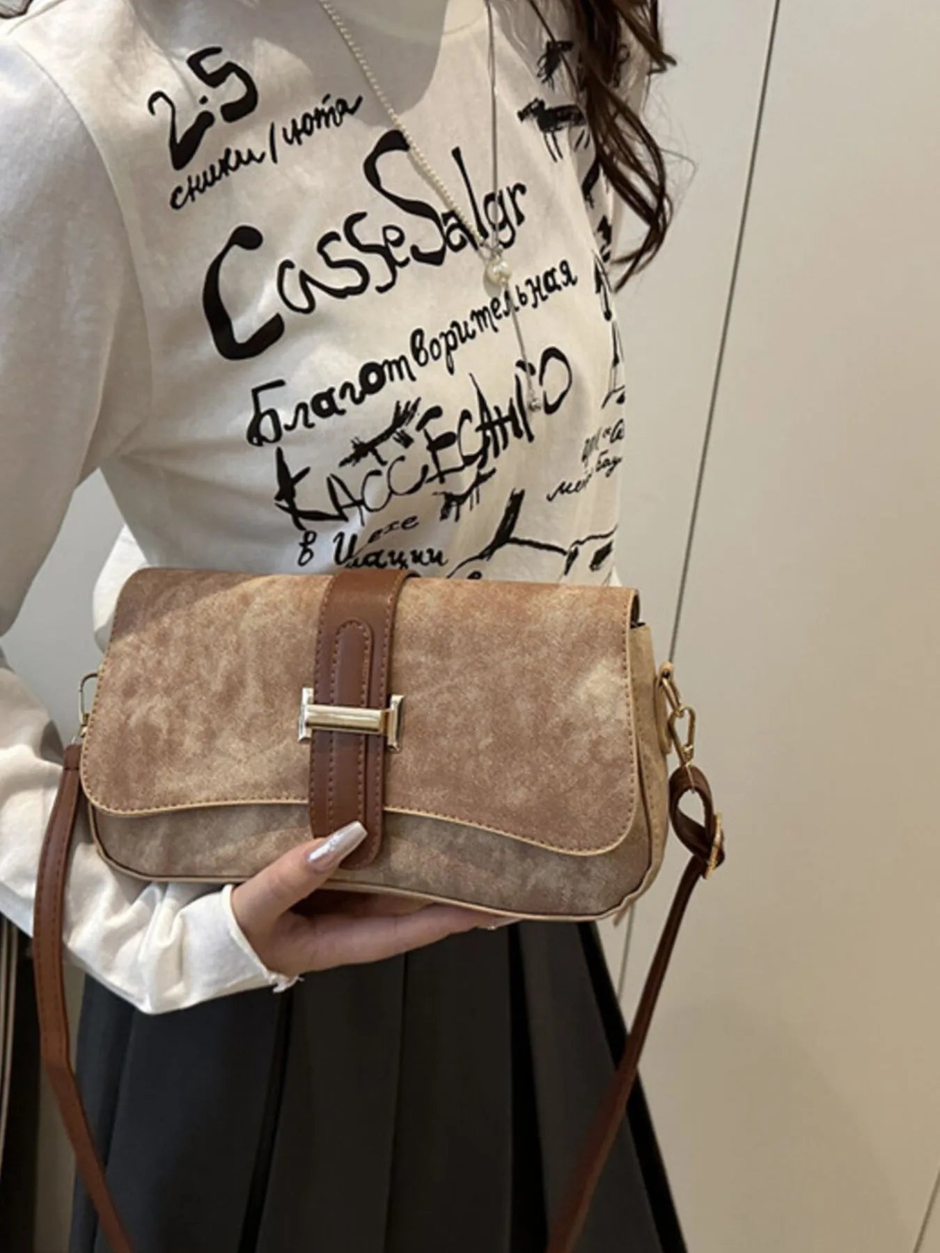 Leather Buckle Strap Crossbody Bag Trendsi