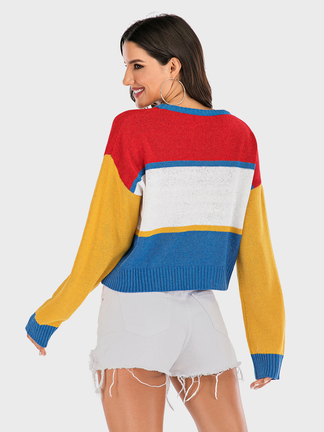 Perfee OKAY Contrast Dropped Shoulder Long Sleeve Sweater NicholesGifts