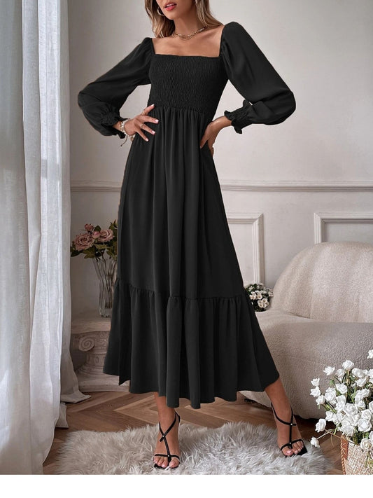 Smocked Long Sleeve Midi Dress nicholesgifts