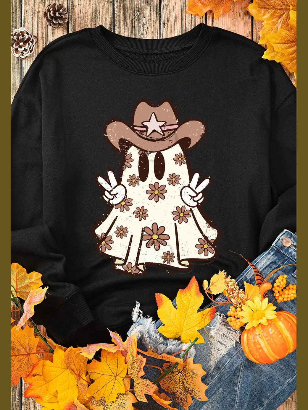 Ghost Round Neck Long Sleeve Sweatshirt Trendsi