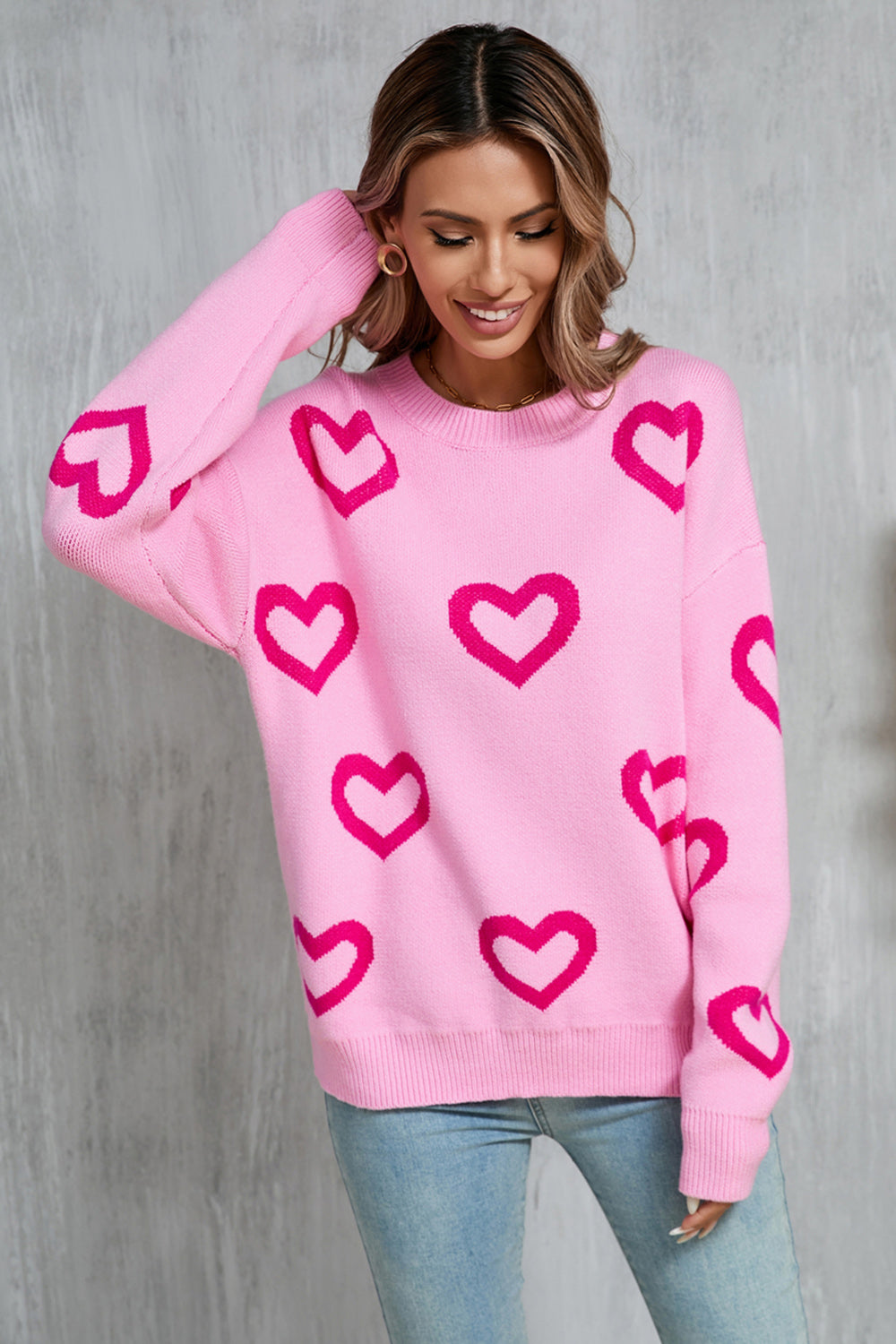 NicholesGifts Women Angel Wings Heart Round Neck Dropped Shoulder Long Sleeve Sweater NicholesGifts
