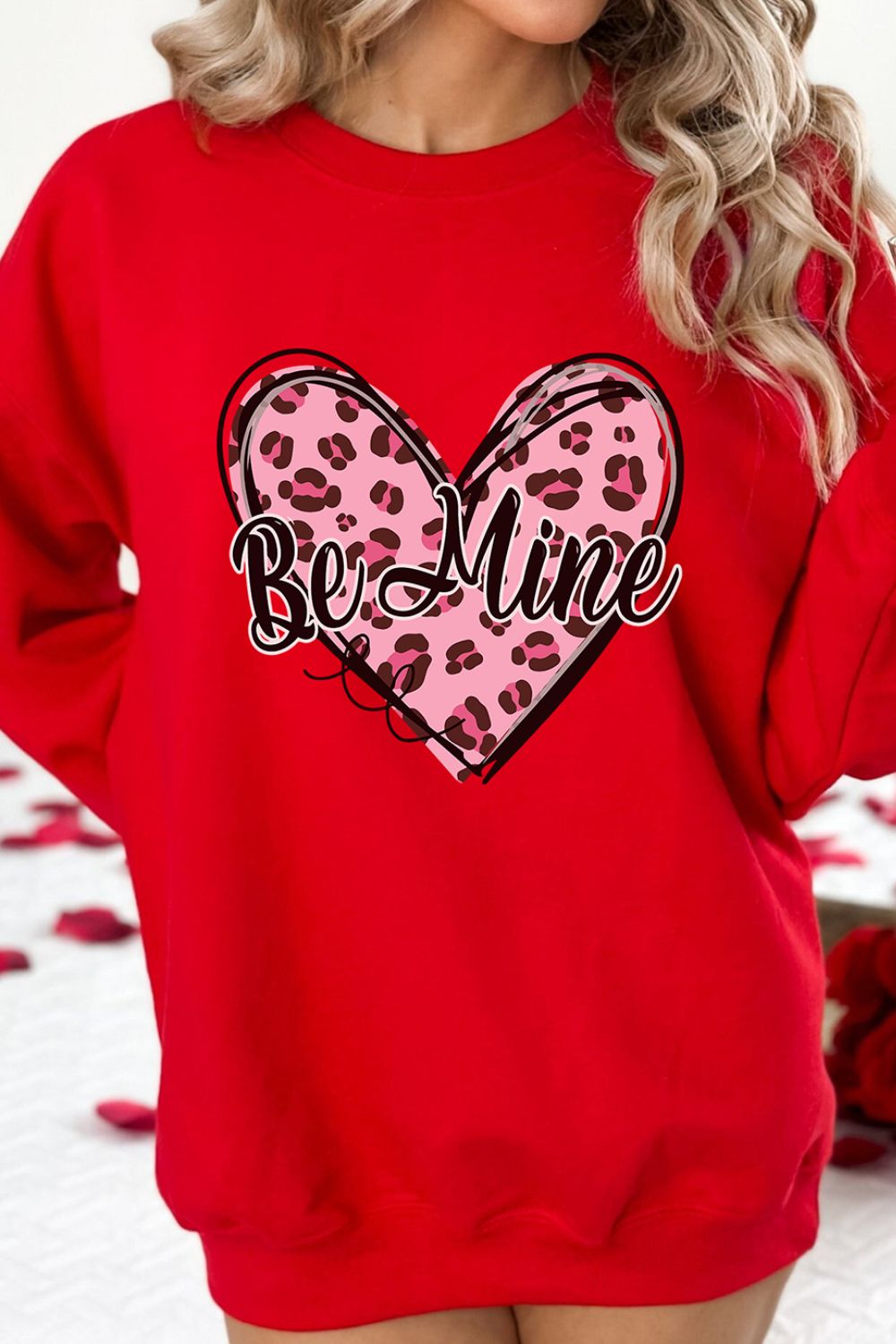 NicholesGifts Women Valentine's Day Be Mine Heart Long Sleeve Sweatshirt NicholesGifts