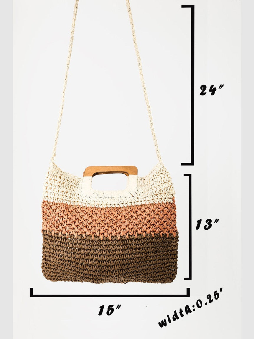 Women Fame Color Block Double-Use Braided Tote Bag