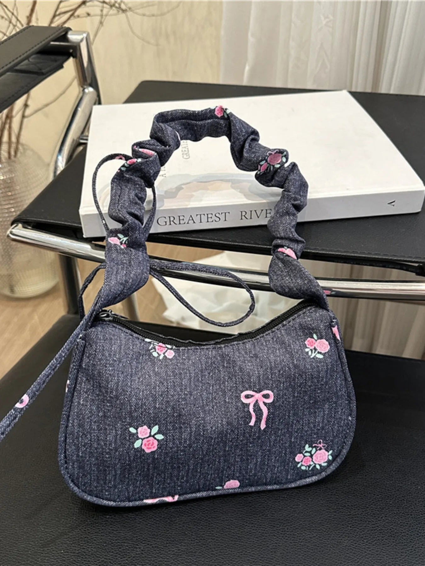 Embroidered Ruched Strap Shoulder Bag Trendsi