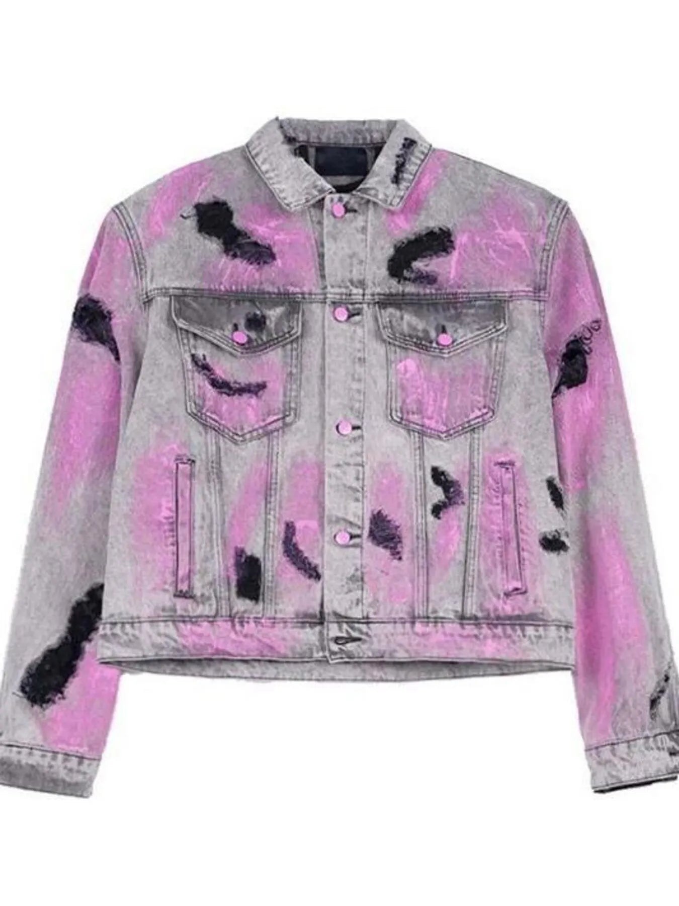 Men's Plus Size Graffiti Washed Button Up Denim Jacket Trendsi