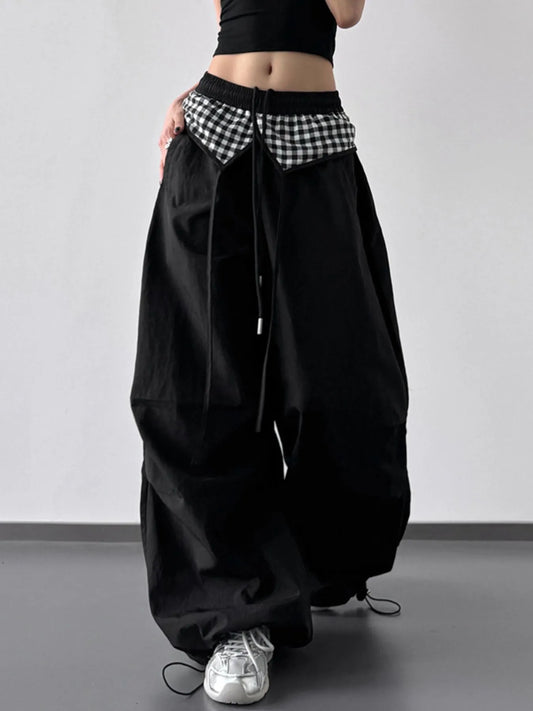 Wide Leg Pants with Checkered Detail Trendsi