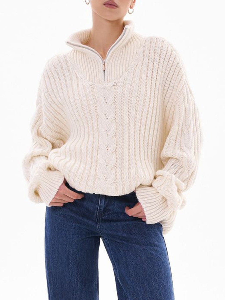 Ribbed Half Zip Long Sleeve Sweater nicholesgifts