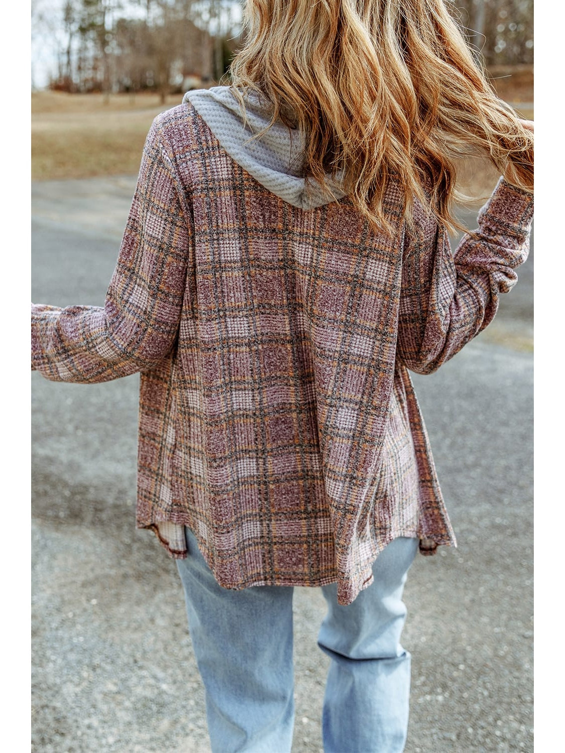 Double Take Plaid Long Sleeve Hooded Jacket NicholesGifts