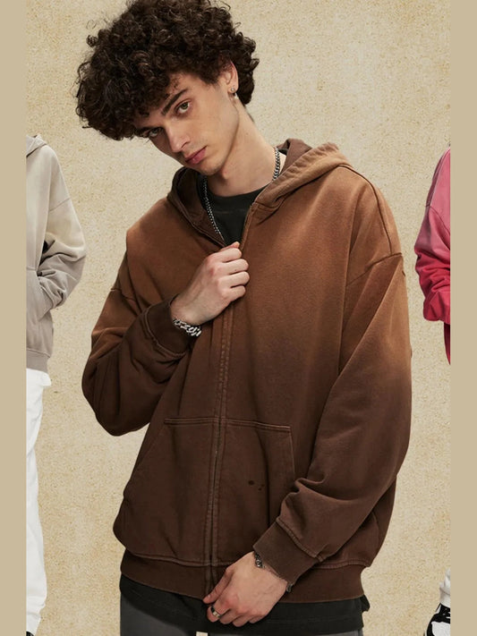 Men's Gradient Zip Up Drop Shoulder Hoodie NicholesGifts