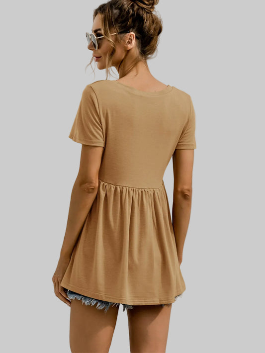 V-Neck Short Sleeve Babydoll Top nicholesgifts