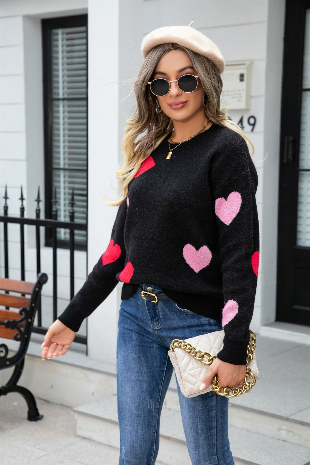 NicholesGifts Women Angel Wings Heart Round Neck Drop Shoulder Sweater NicholesGifts