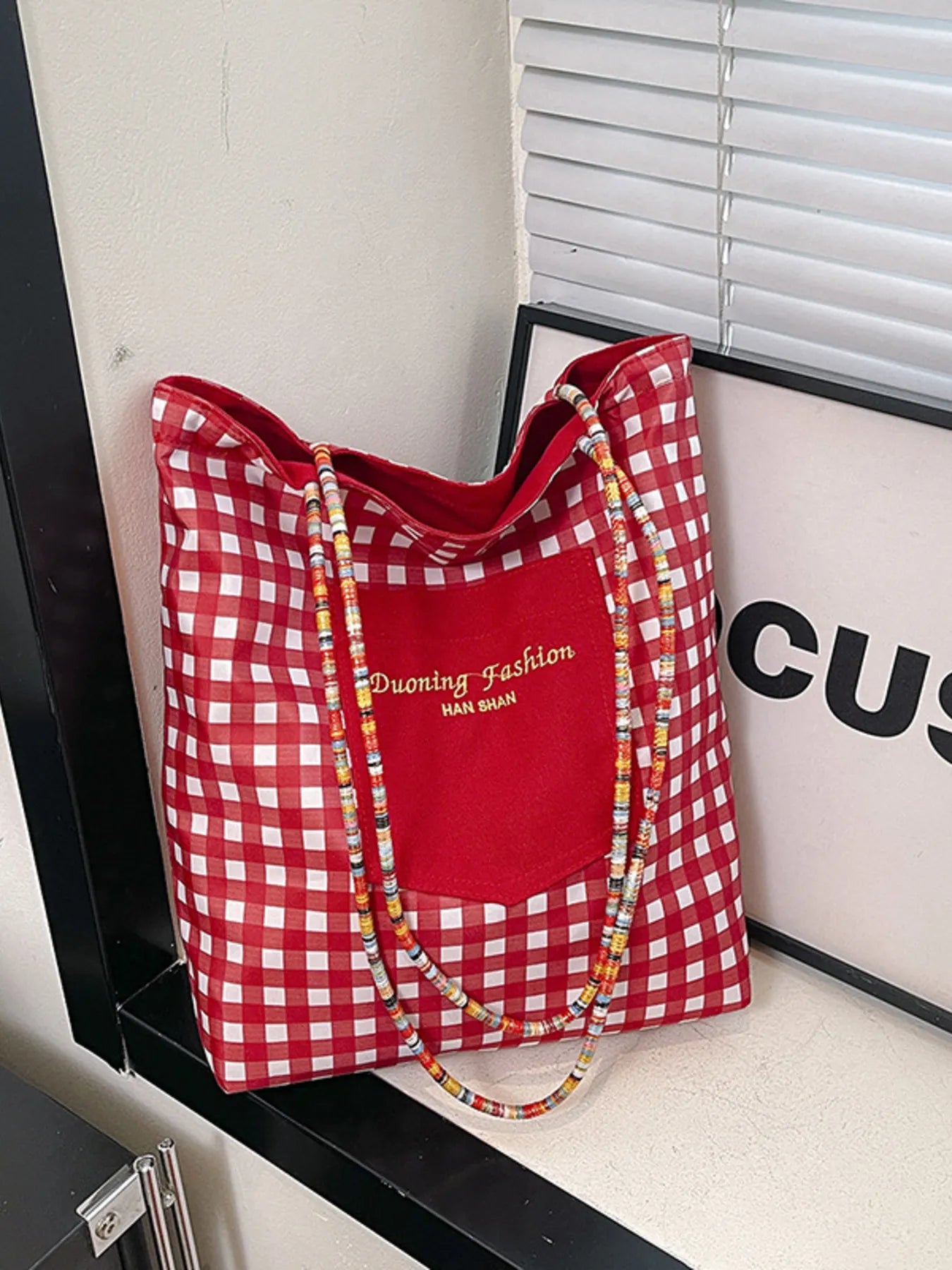 Gingham Pattern Tote Bag Trendsi