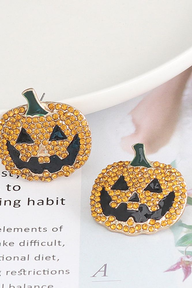Women Demon Pumpkin Rhinestone Alloy Earrings NicholesGifts