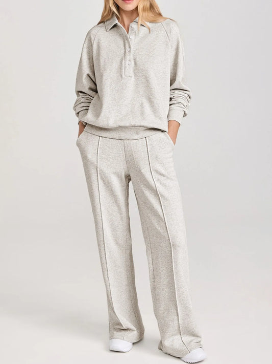 Collared Sweatshirt and High Waist Pants Active Set nicholesgifts