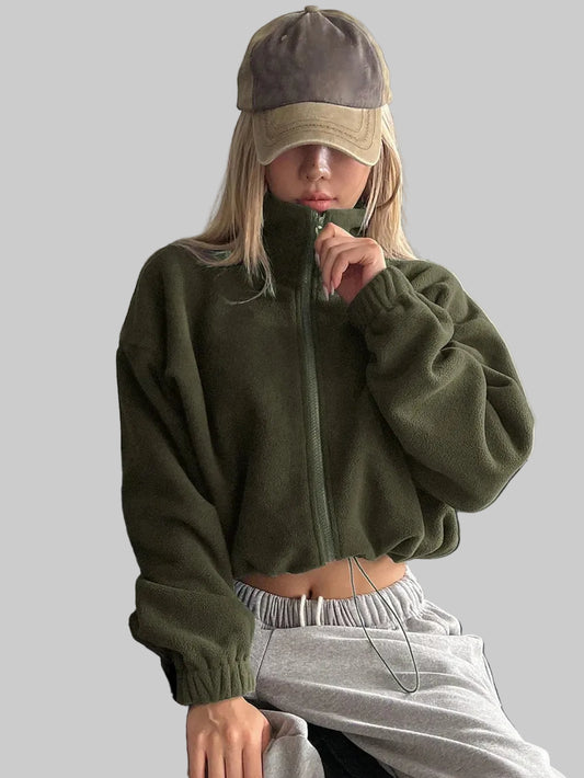 Honey Zip Up Long Sleeve Cropped Jacket nicholesgifts