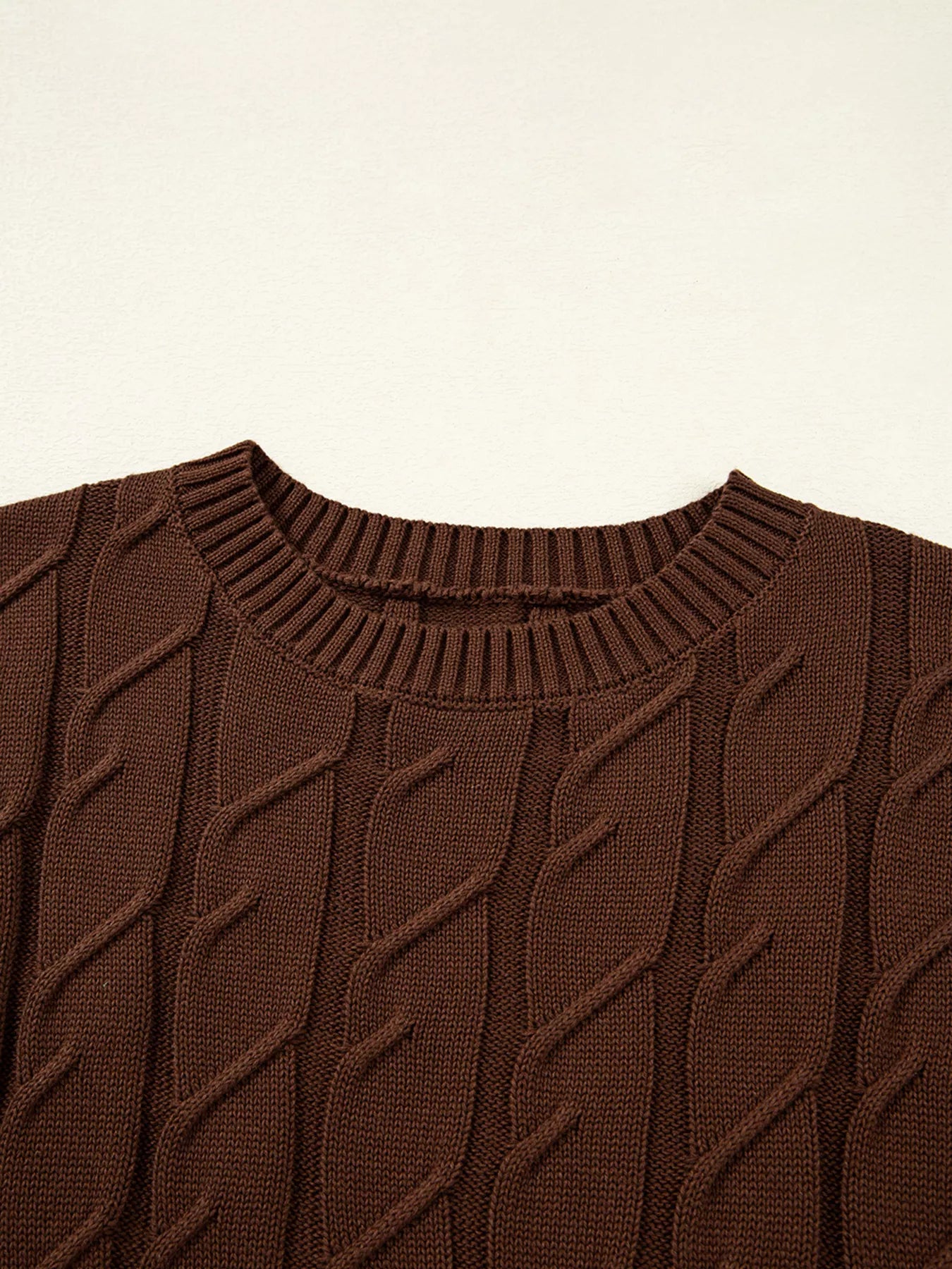 Cable Texture Crew Neck Short Sleeve Sweater Top