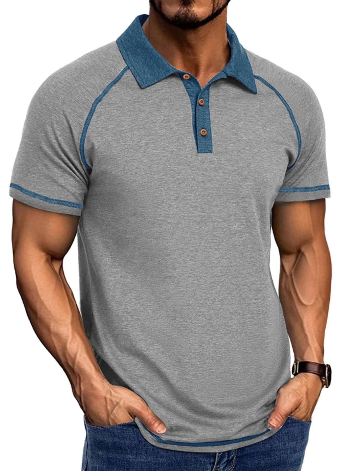 Men's Full Size Contrast Collar Short Sleeve Polo Shirt Plus Size