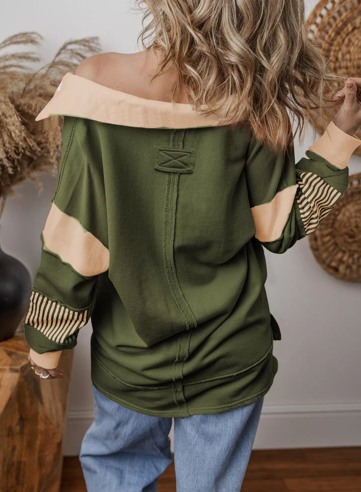 Color Block Striped Johnny Collar Sweatshirt nicholesgifts