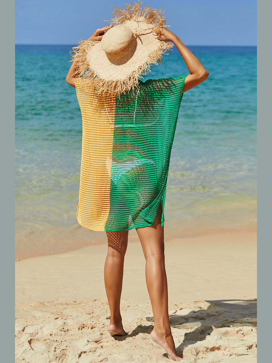 Double Take Openwork Contrast Slit Knit Cover Up NicholesGifts