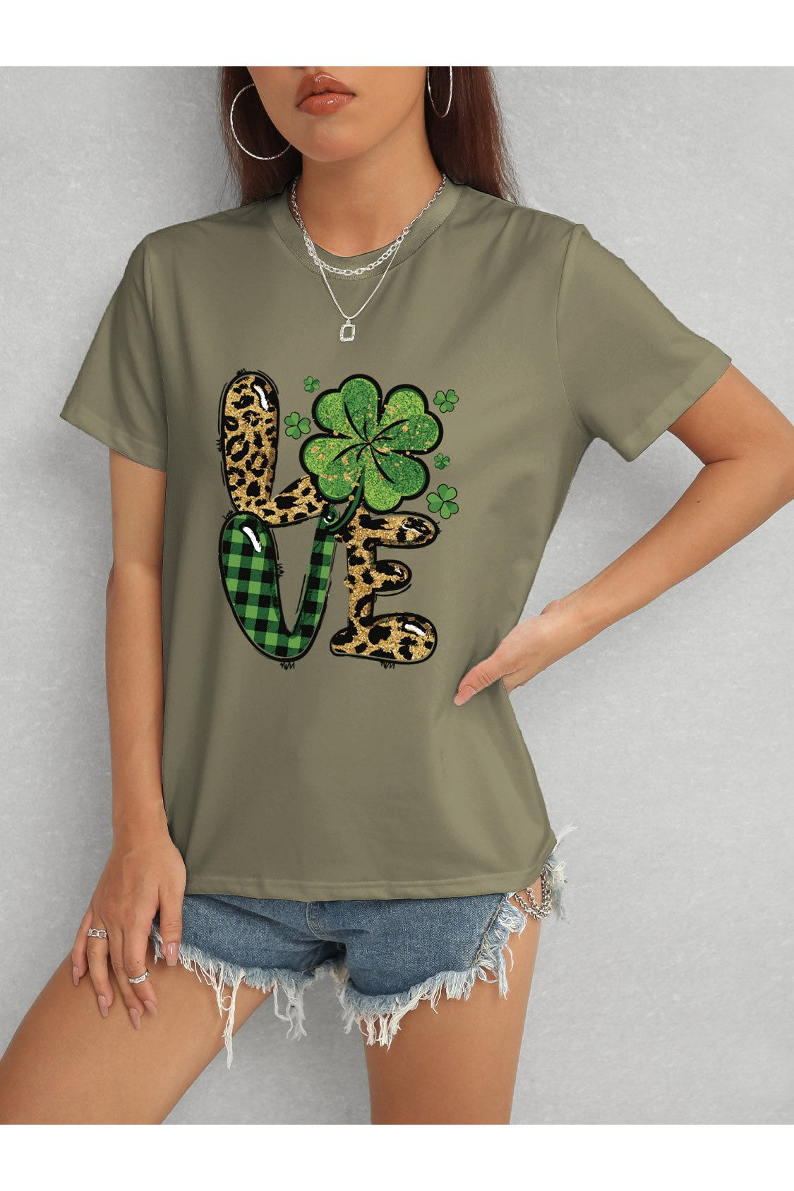 Women LOVE Round Neck Short Sleeve T-Shirt NicholesGifts