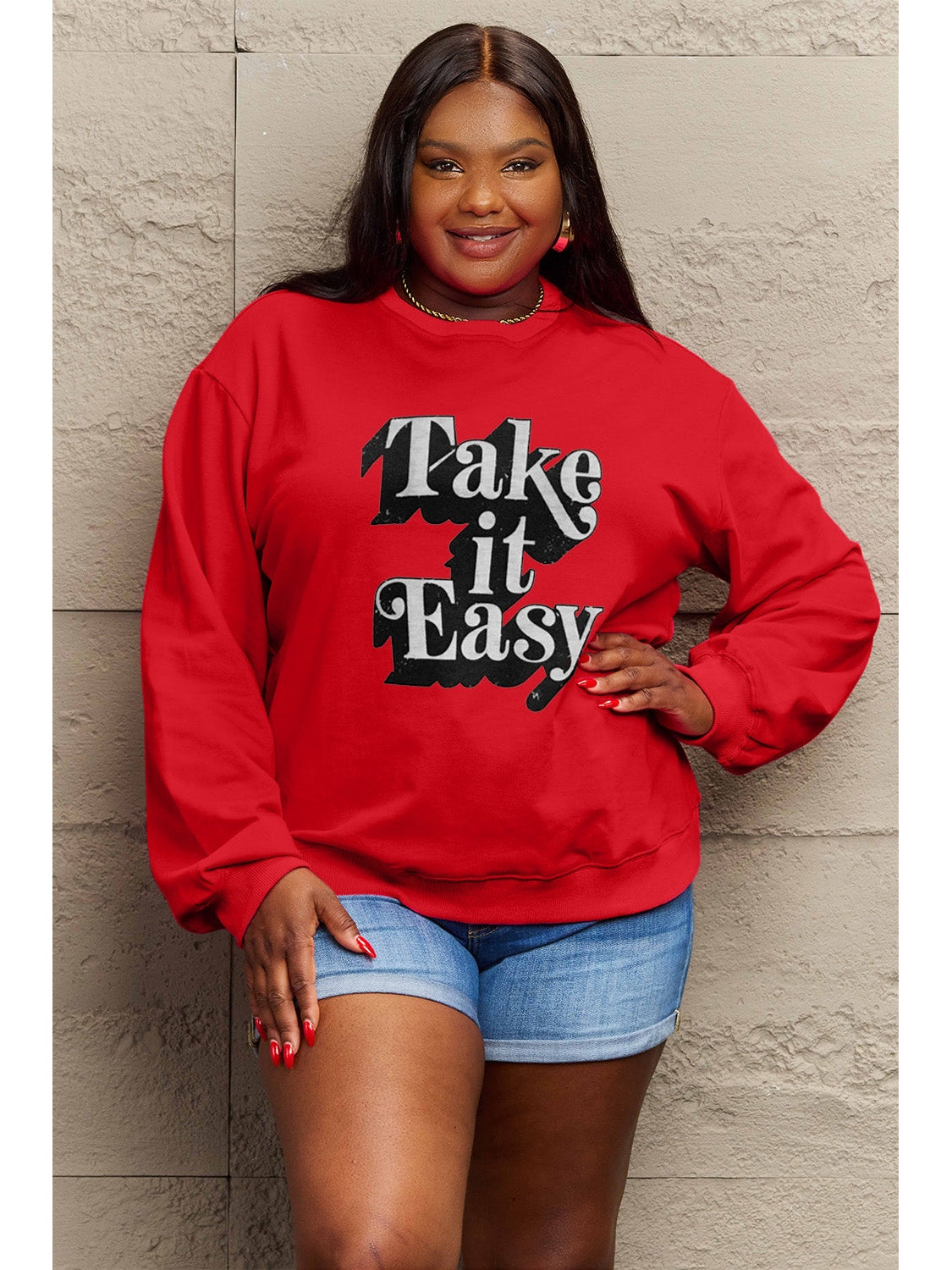 Simply Love Full Size TAKE IT EASY Graphic Sweatshirt NicholesGifts