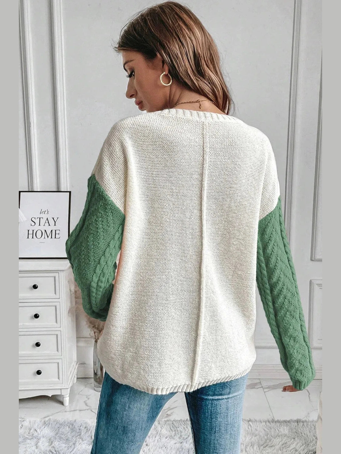 Double Take Full Size Color Block Drop Shoulder Sweater Trendsi
