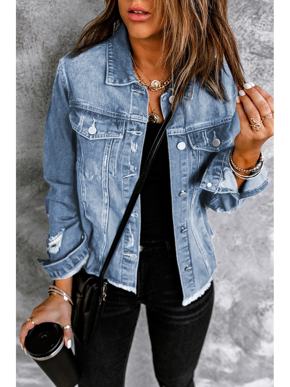 Distressed Raw Hem Denim Jacket NicholesGifts