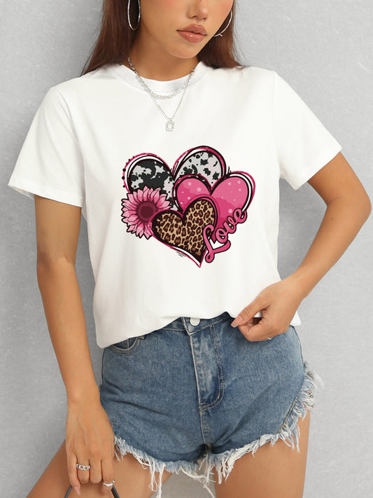 Women Heart Round Neck Short Sleeve T-Shirt NicholesGifts