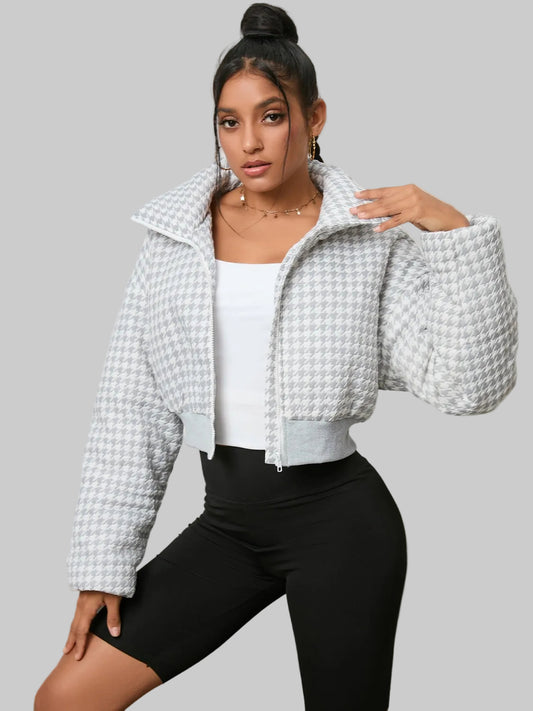 Houndstooth Zip-Up Jacket nicholesgifts