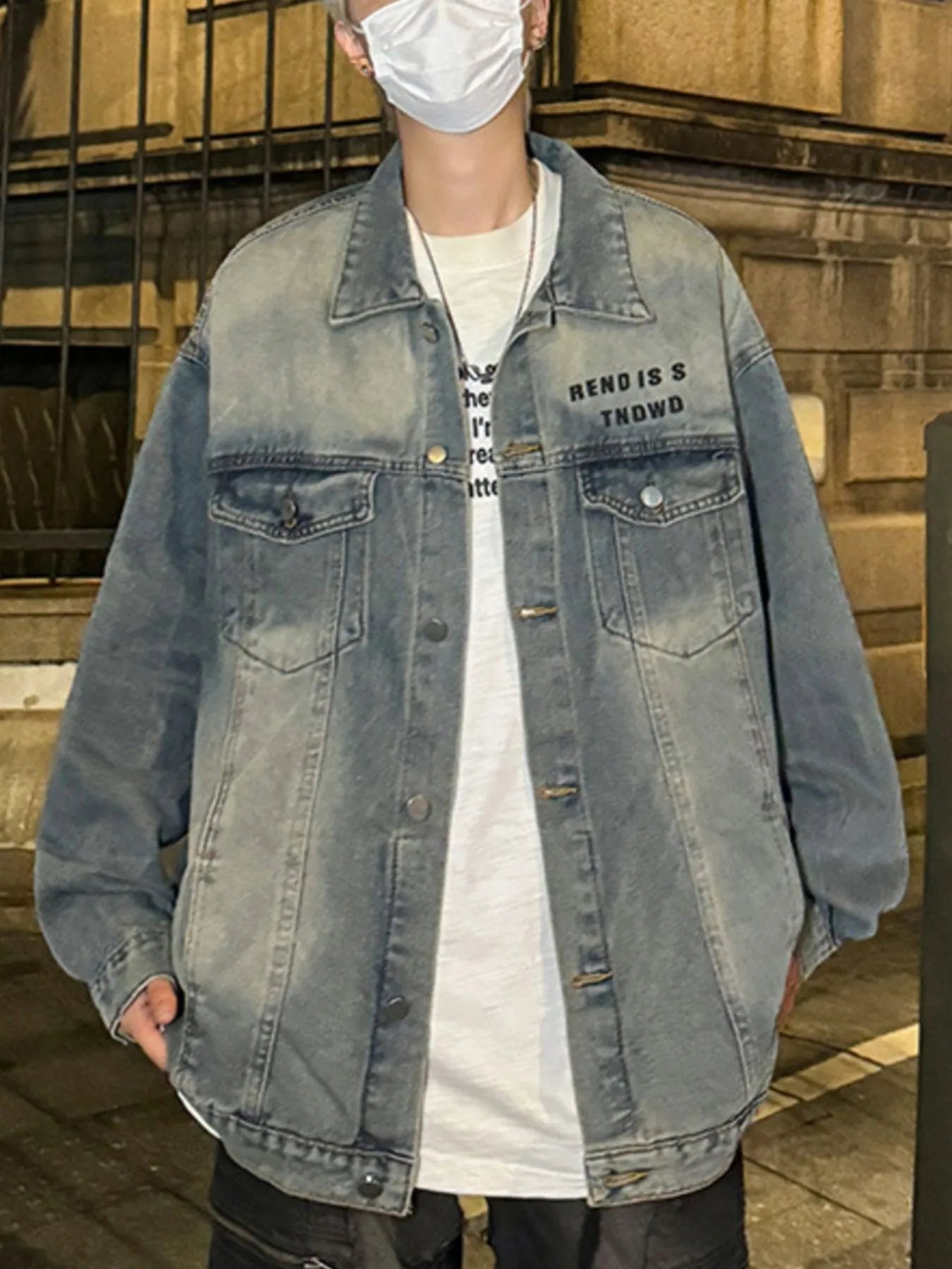 Men's Plus Size Oversized Button Up Washed Denim Jacket Trendsi