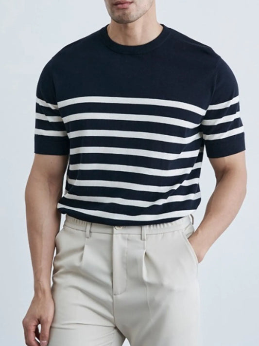 Men's Classic Striped Short Sleeve Knit T-Shirt NicholesGifts
