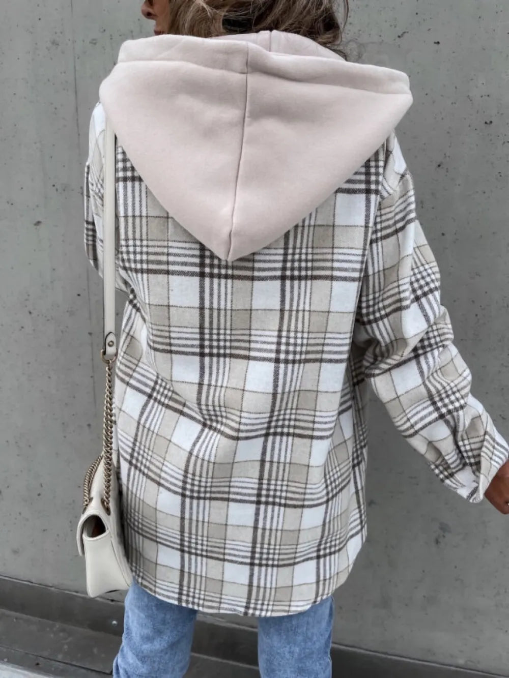 Plaid Dropped Shoulder Hooded Jacket nicholesgifts