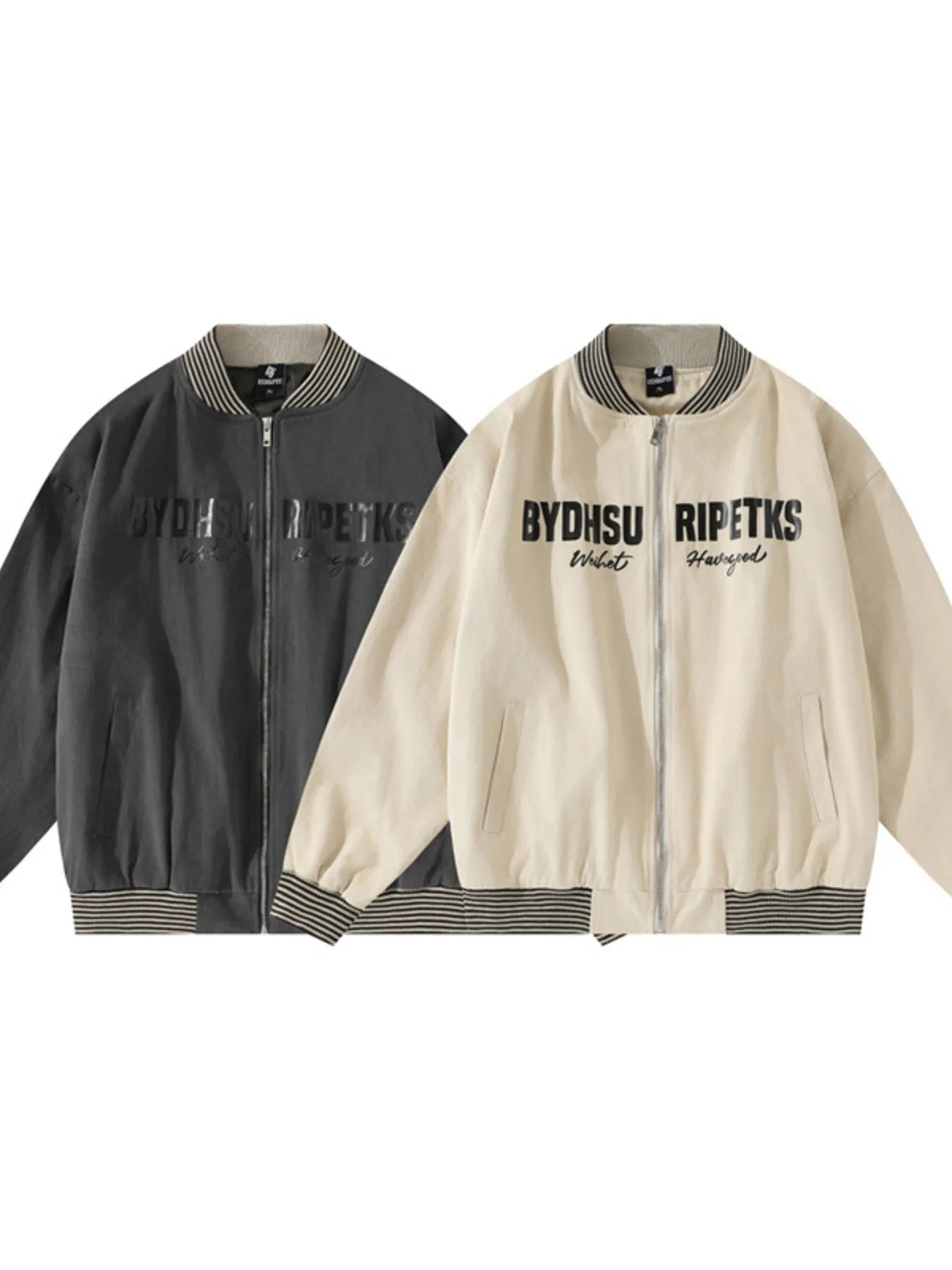 Men's Striped Hem Zip Up Jacket Trendsi
