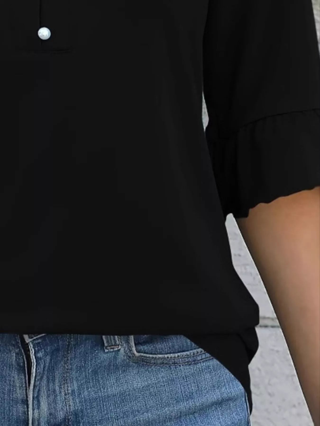 Full Size Notched Flounce Sleeve Blouse Plus Size Trendsi