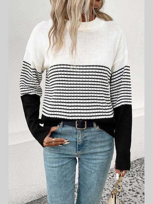 Perfee Striped Drop Shoulder Sweater nicholesgifts