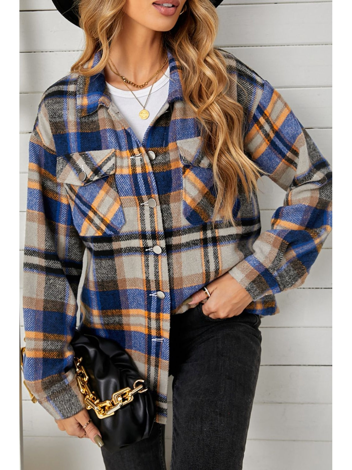 Plaid Pocketed Button Down Shacket NicholesGifts