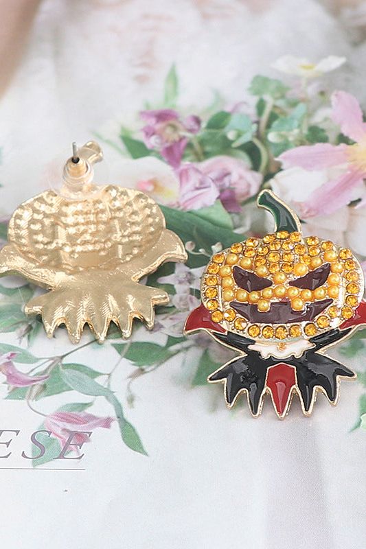 Women Demon Pumpkin Rhinestone Alloy Earrings NicholesGifts