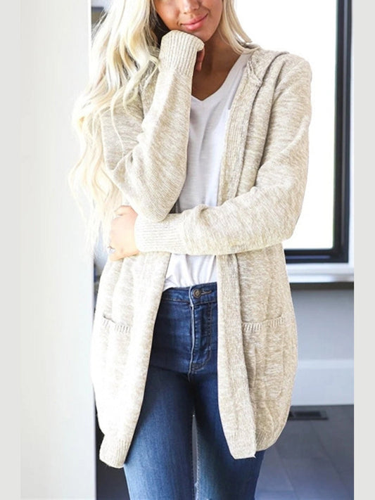 Women Heathered Open Front Cardigan with Pockets