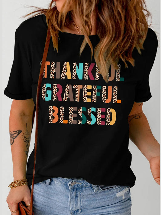 Letter Graphic Round Neck Short Sleeve T-Shirt nicholesgifts